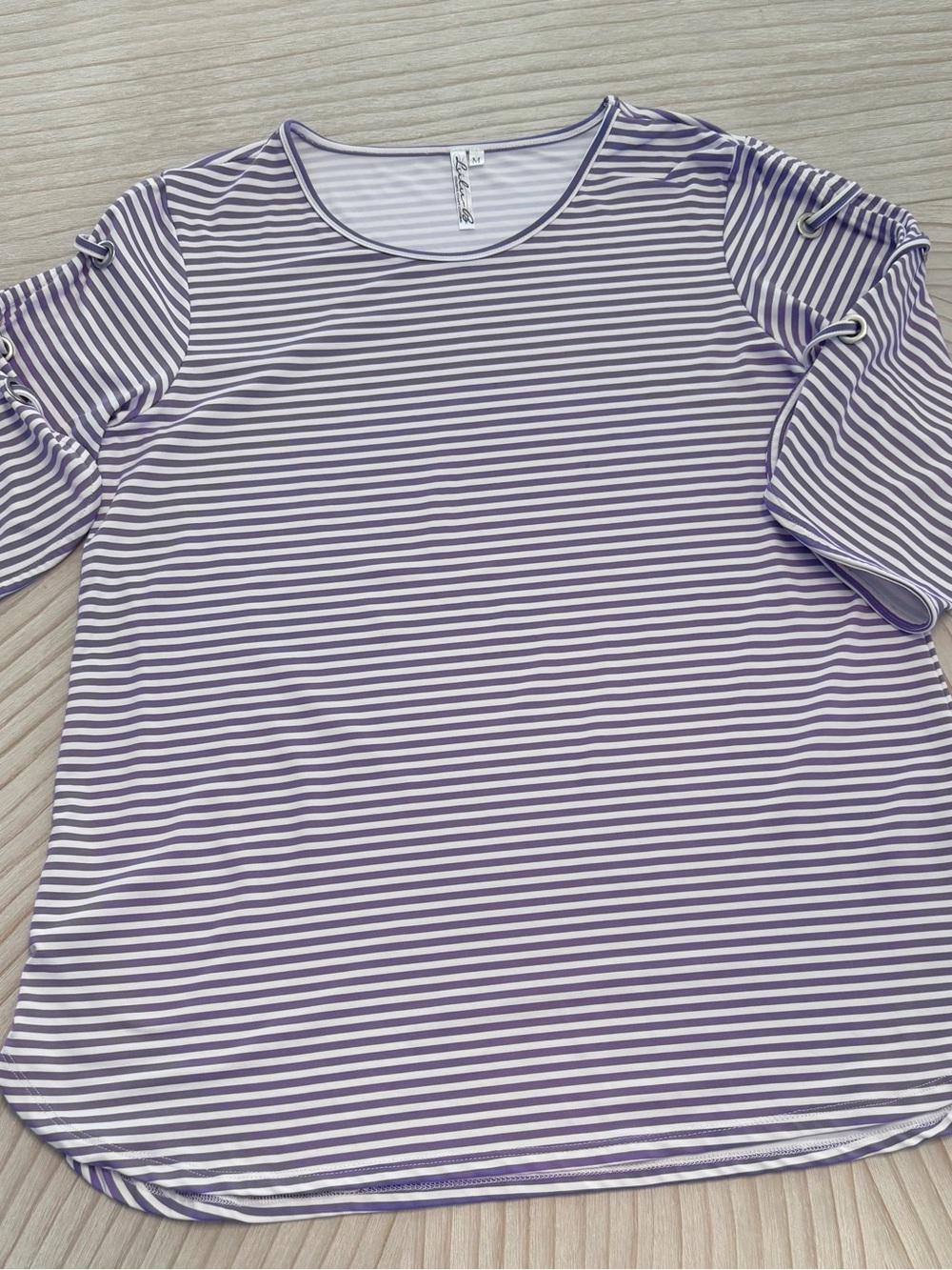 Lulu-B Lavender & White Striped Short Sleeve Top